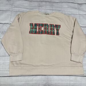 State of Mine Womens Size XXL Pullover Warm Holiday Sweatshirt Merry Print